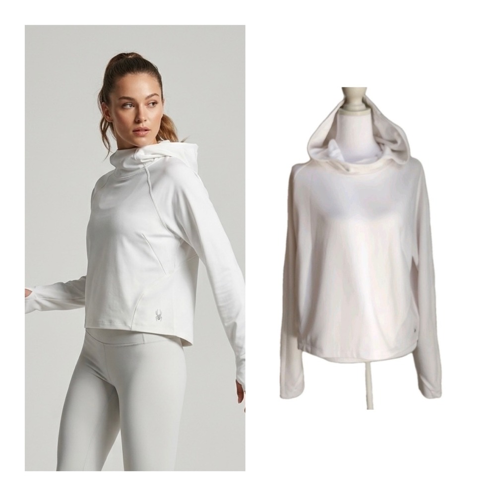 SPYDER Activewear Pullover Hoodie Sweatshirt White Workout Base Layer Size L